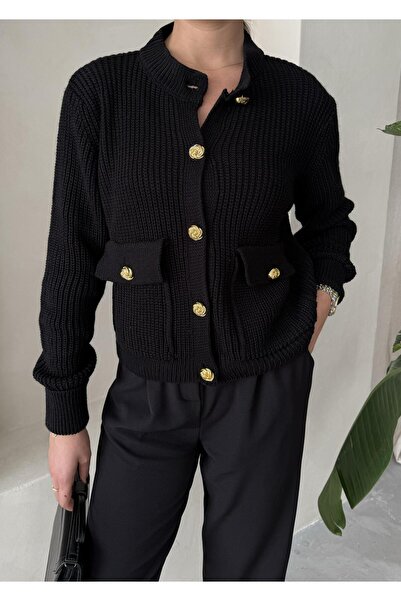 Laluvia Black Belle Rose Buttoned Cardigan