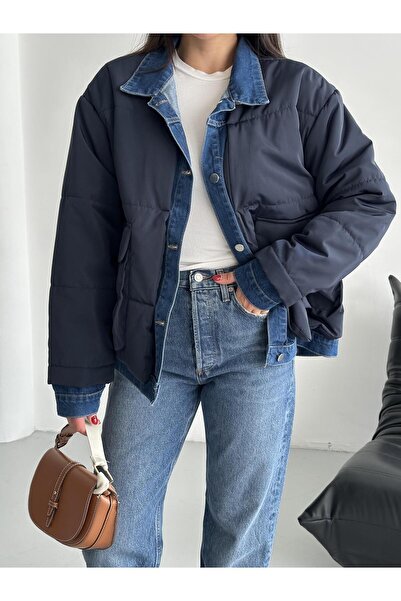 Laluvia Sötétkék farmer részletgazdag kabát