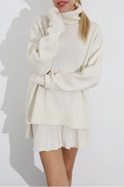 Laluvia Teve redőzött szoknya garbós pulóver kötöttáru szett