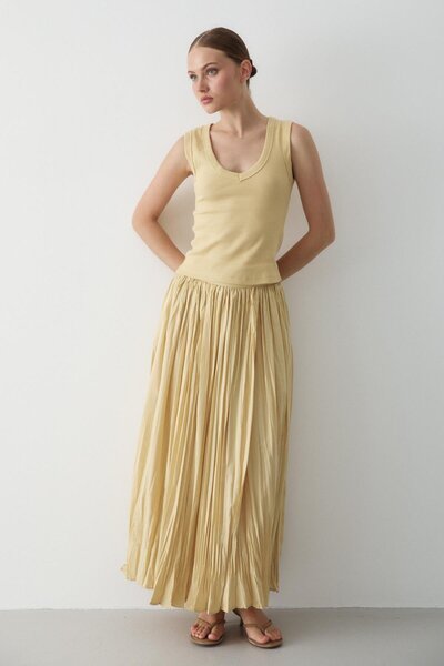 Laluvia Yellow Crashed Skirt