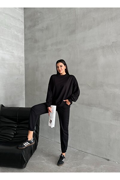 Laluvia Fekete Riven hosszú ujjú szett elasztikus lábakkal