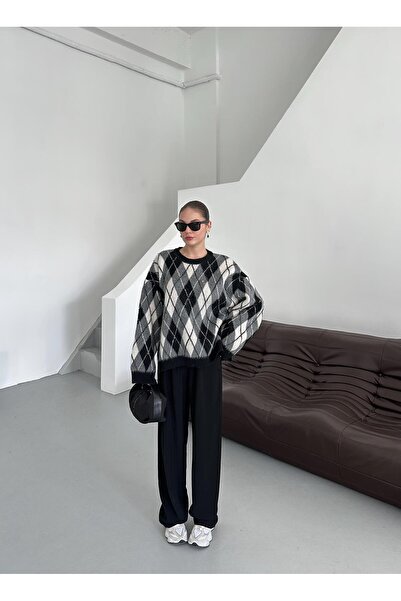 Laluvia Palazzo kalhoty s černým zlatým knoflíkem a páskem s elastikou