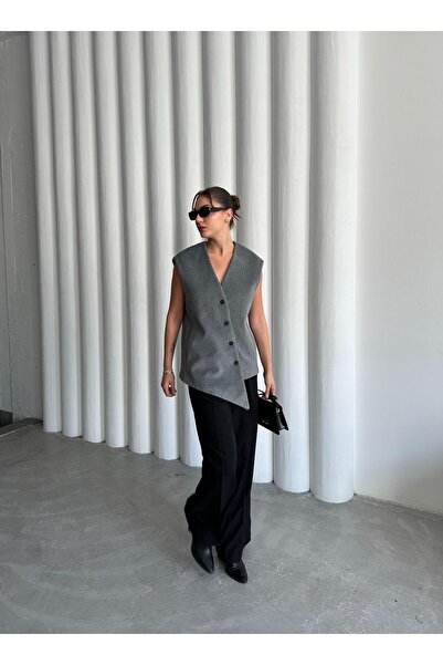 Laluvia Gray Venice Cross Buttoned Vest