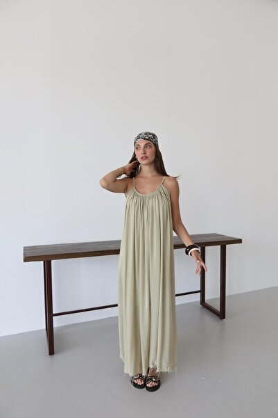 Laluvia Khaki Strappy Relaxed Fit Dress