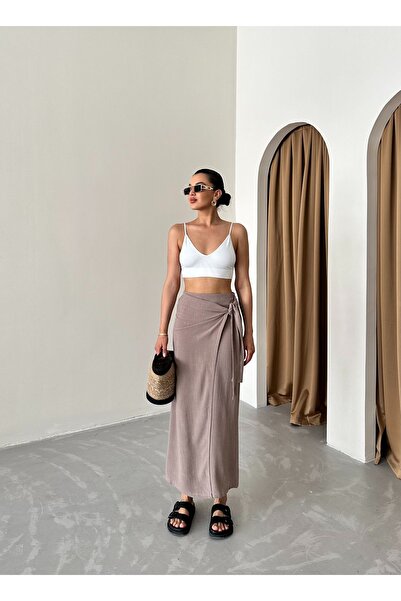 Laluvia Kő színű oldalra kötött részletekkel ellátott szoknya