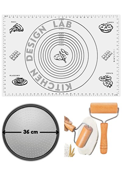 Kitchen Design Lab Beyaz Silikon Hamur Açma Matı 45 X 65 Cm, 36 Cm Pizza Teps...