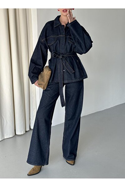 Laluvia Sötétkék fűzős farmerdzseki nadrág szett