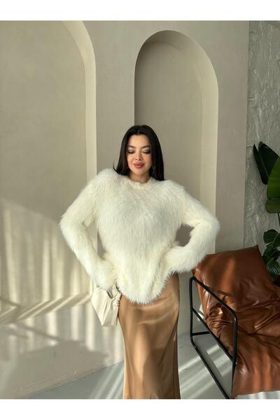 Laluvia Saténová sukně s mléčně hnědým odstínem, skrytým zipem a elastickým pasem