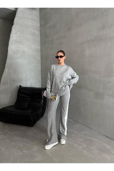 Laluvia Gray Helga Trousers Striped Knitwear Set