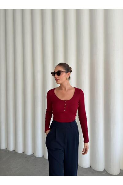 Laluvia Μακρύ μπλουζάκι με κουμπιά μπορντό