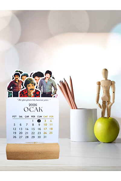 Huggy Craft Ferdi Tayfur Özel Takvimi 2026 Özel Ahşap Ayaklı Resmi Tatil, Dini Günler İşaretli Takvim