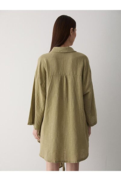 Laluvia Khaki Flam plátěná kimonová košile