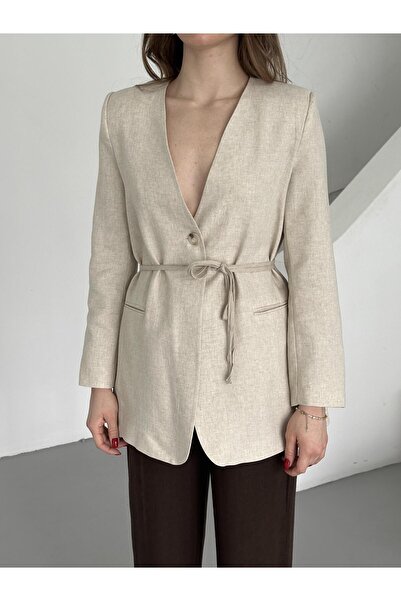 Laluvia Beige 100% Cotton Rope Belted Jacket