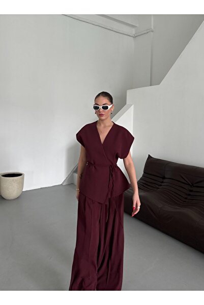 Laluvia Bordo Juana Vest Pants Set