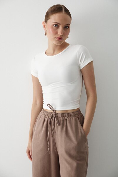 Laluvia Norkové bavlněné lněné kalhoty s elastickým pasem