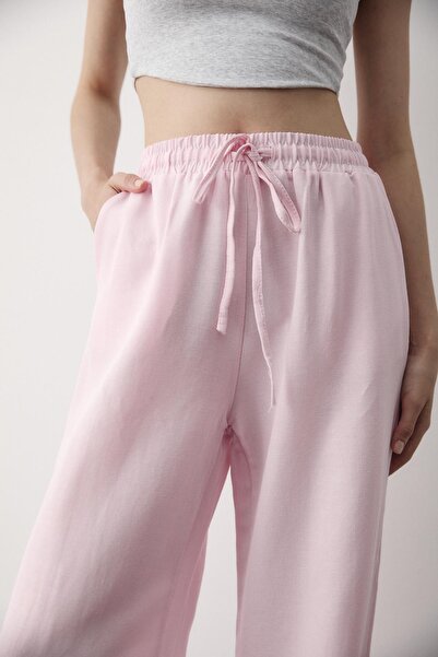 Laluvia Pink Elastic Waist Wide Leg Trousers
