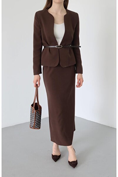 Laluvia Bitter Brown Elvira Pencil Skirt Jacket Set
