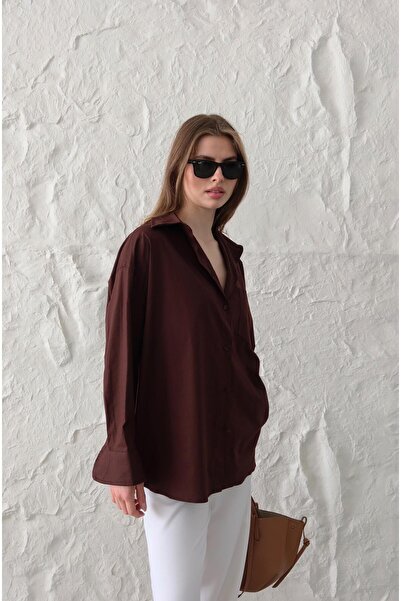 Laluvia Brown Oversize Shirt