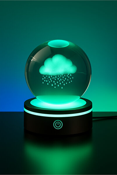 Deryal Hediyelik Yağmur Bulutu Tasarımlı USB’li Dönen Işıklı Cam Küre