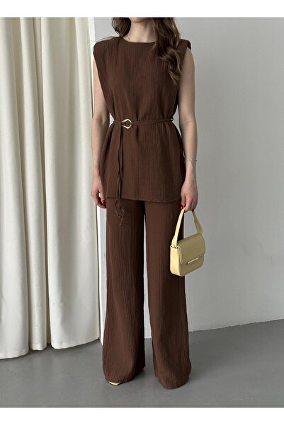 Laluvia Brown Accessory Detailed Double Set