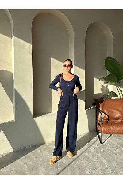 Laluvia Синя довга футболка з ґудзиками