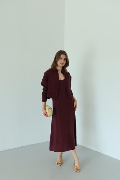 Laluvia Plum Modal Fabric Shirt Dress Set
