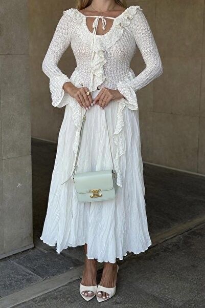 Laluvia Ecru Lace Knitted Blouse