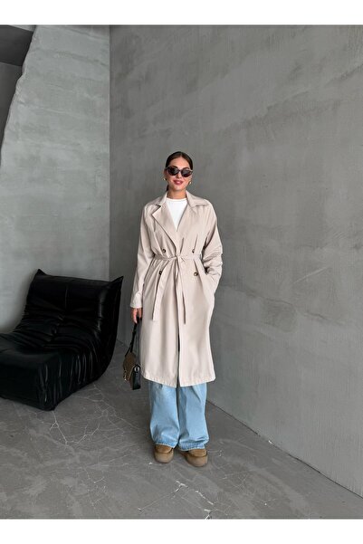 Laluvia Trench lung, fără căptușeală, cu drapaj crem
