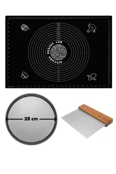 Kitchen Design Lab Siyah Silikon Hamur Açma Matı 45 X 65 Cm, 28 Cm Pizza Teps...