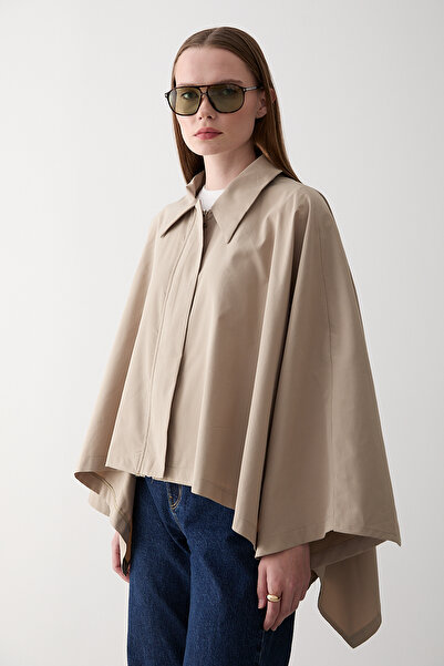 Laluvia Bej Pelerin Model Trençkot - 7603