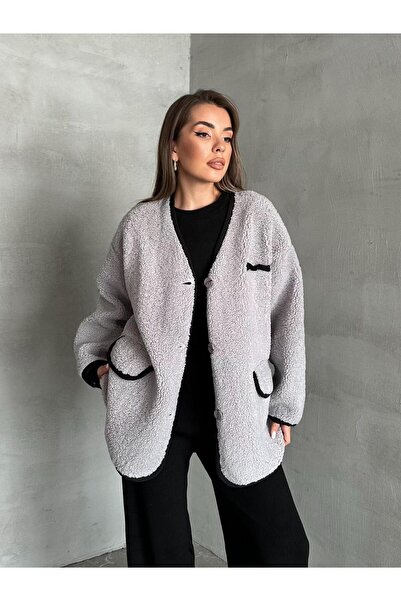 Laluvia Gray Oakland Stripe Detailed Wrinkled Jacket