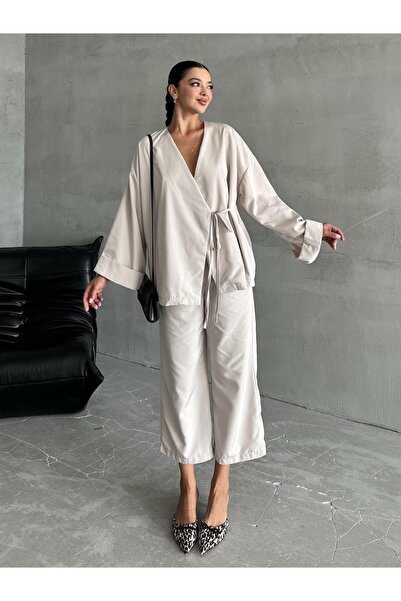 Laluvia Kamenný komplet kalhot Lisa s bočním zavazováním