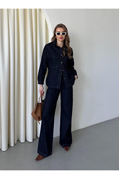 Laluvia بدلة جينز بأزرار عظمية