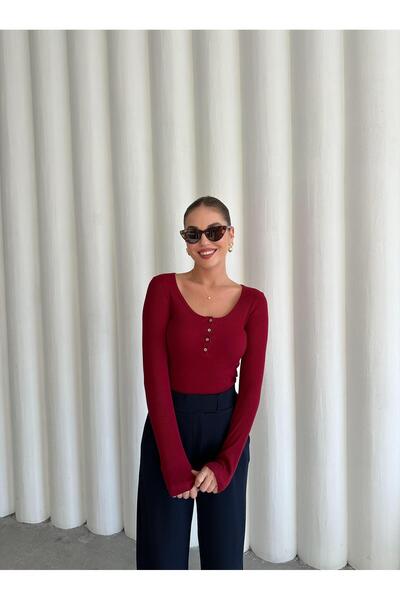 Laluvia Μακρύ μπλουζάκι με κουμπιά μπορντό