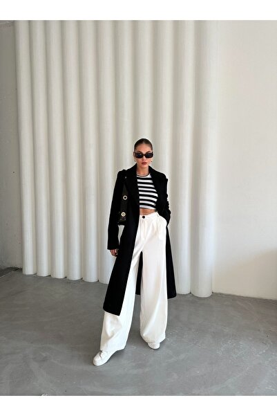 Laluvia Black Pria Long Stamp Coat - 7059