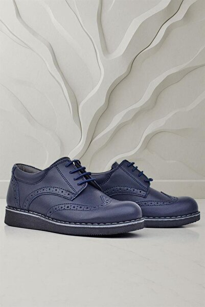 Rakerplus Navy Blue Matte Laced Boys' Classic Shoes