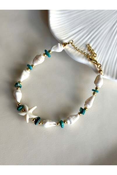 Rakoz Design Turkuaz Sedef Deniz Kabuğu Deniz Yıldızı Bileklik