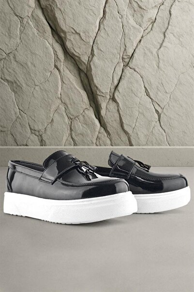 Rakerplus Black Patent Leather White Sole Loafer Classic Children's Shoes