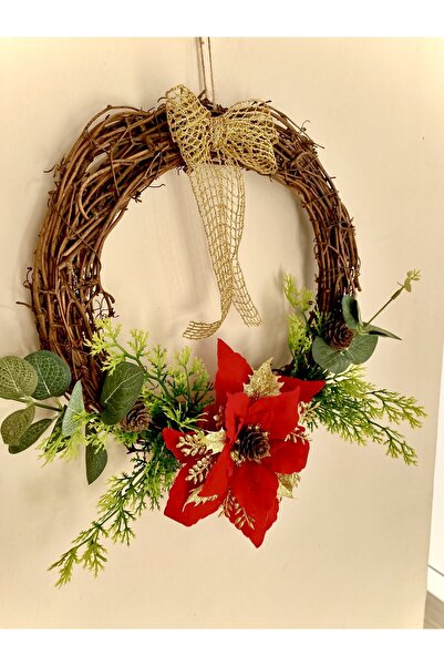 MACROMEKİDS 30cm Premium Asma Dalları ,Okaliptüs ve Ponsetya Çiçeği Detaylı Y...