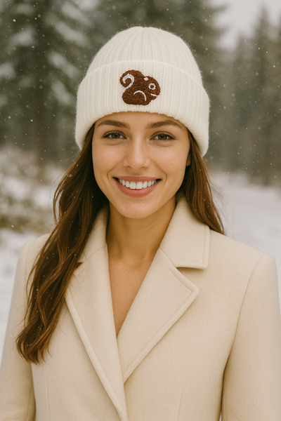byebruketenci кремава вълнена шапка с мотив на катерица и перфорирани детайли
