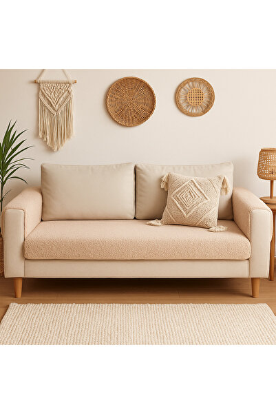 MER HOME Teddy Kıvırck  Peluş Üç Kişilik Koltuk İçin ( 1adet ) Sadece Oturma Alanı Örtü  80*190cm Ölçü (Bej)