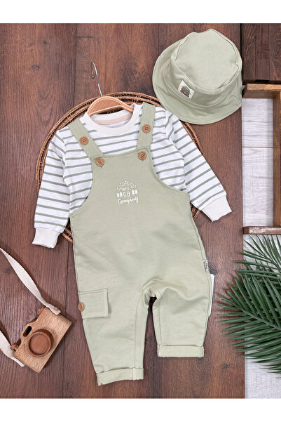 Bolly Baby Safari Hat Embroidered Stripe Sweatshirt Salopet Baby Boy Set