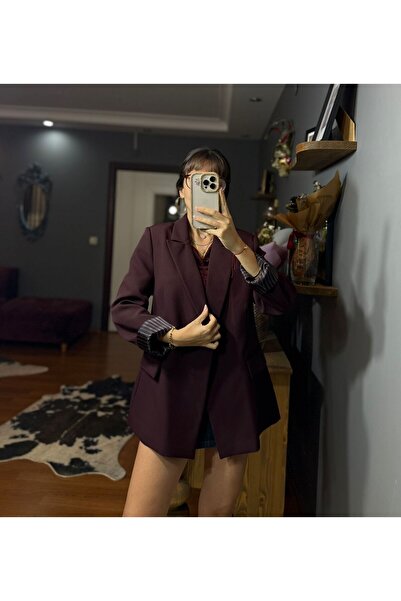 LUJJE Lined Striped Burgundy Blazer Jacket