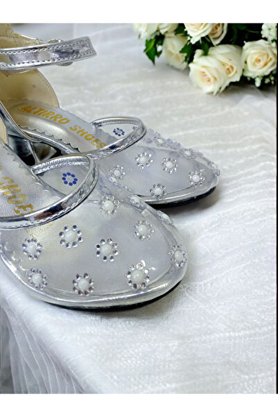 pediashoes KIZ ÇOCUK ŞEFFAF GÜMÜŞ RENK MİNİK TOPUKLU ABİYE AYAKKABI