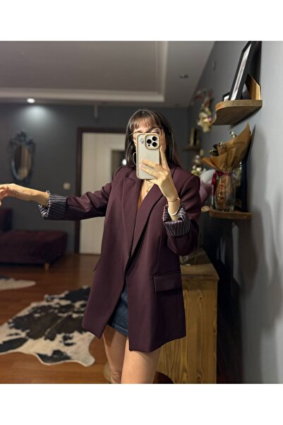 LUJJE Lined Striped Burgundy Blazer Jacket