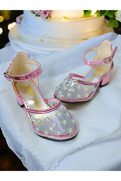 pediashoes KIZ ÇOCUK ŞEFFAF PEMBE RENK MİNİK TOPUKLU ABİYE AYAKKABI