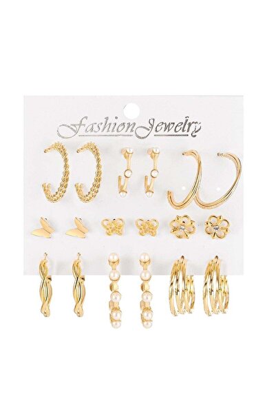 huitich Elegant Gold Colour Tone Alloy, Crystal & Pearl Earrings Set 9 Pairs