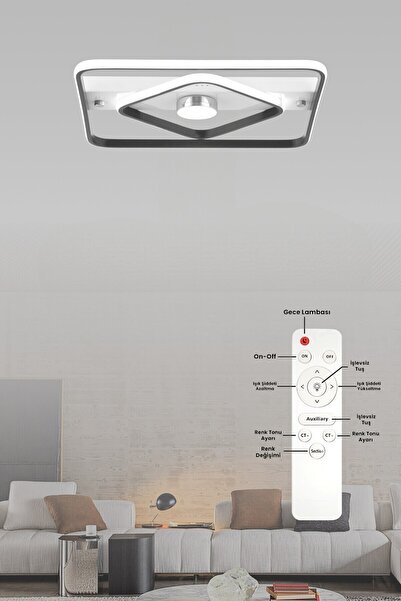 ESSLİGHT Sanya 45 cm Kumandalı Plafonyer LED Avize 3 Renk Işık Modlu (Beyaz / Sarı / Gün Işığı)