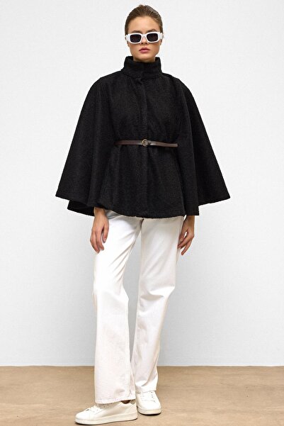 Olcay Gürtel-Poncho in Schwarz 3154