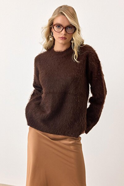 Olcay Oversize Furry Soft Sweater Brown 8270